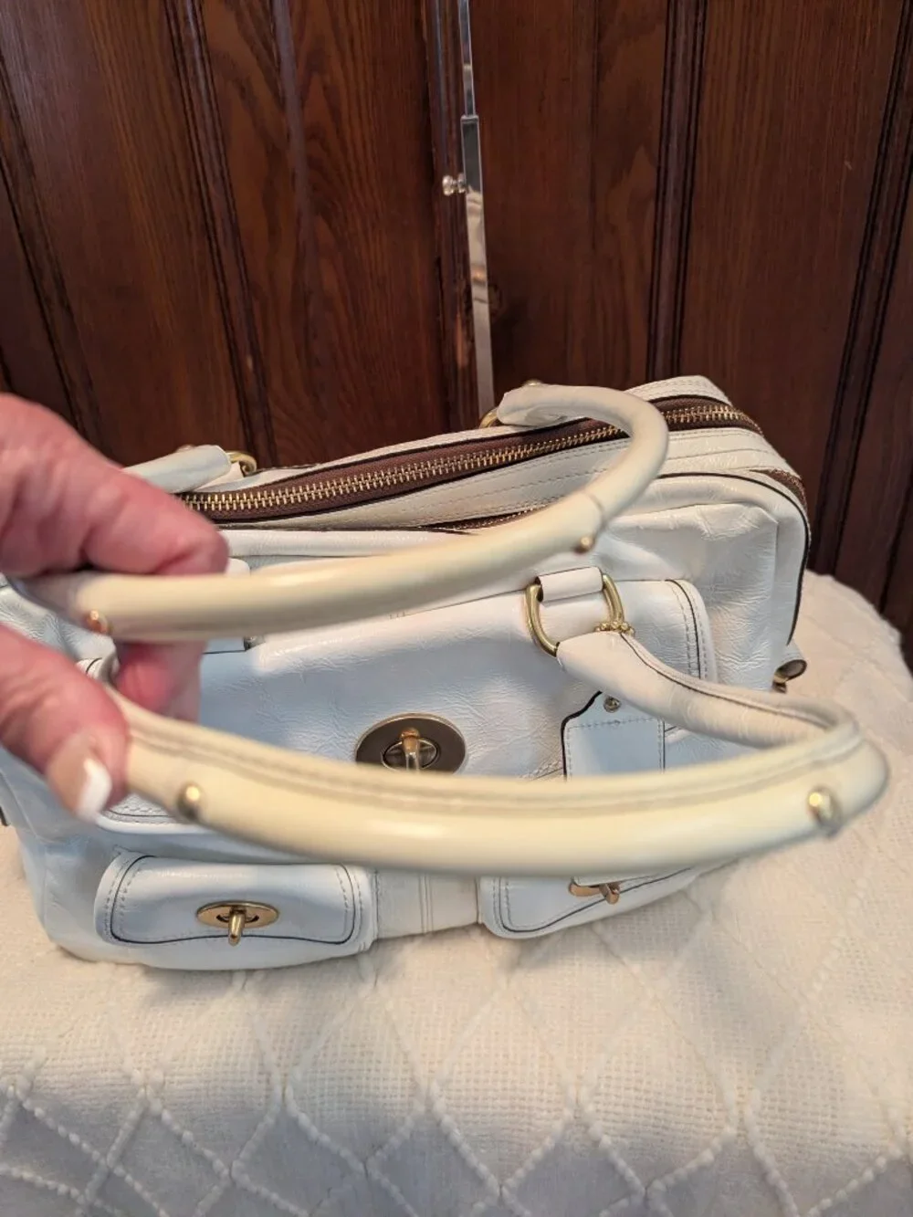 Coach F13051 Y2k Limited Edition Peyton Legacy Satchel White Patent Leather